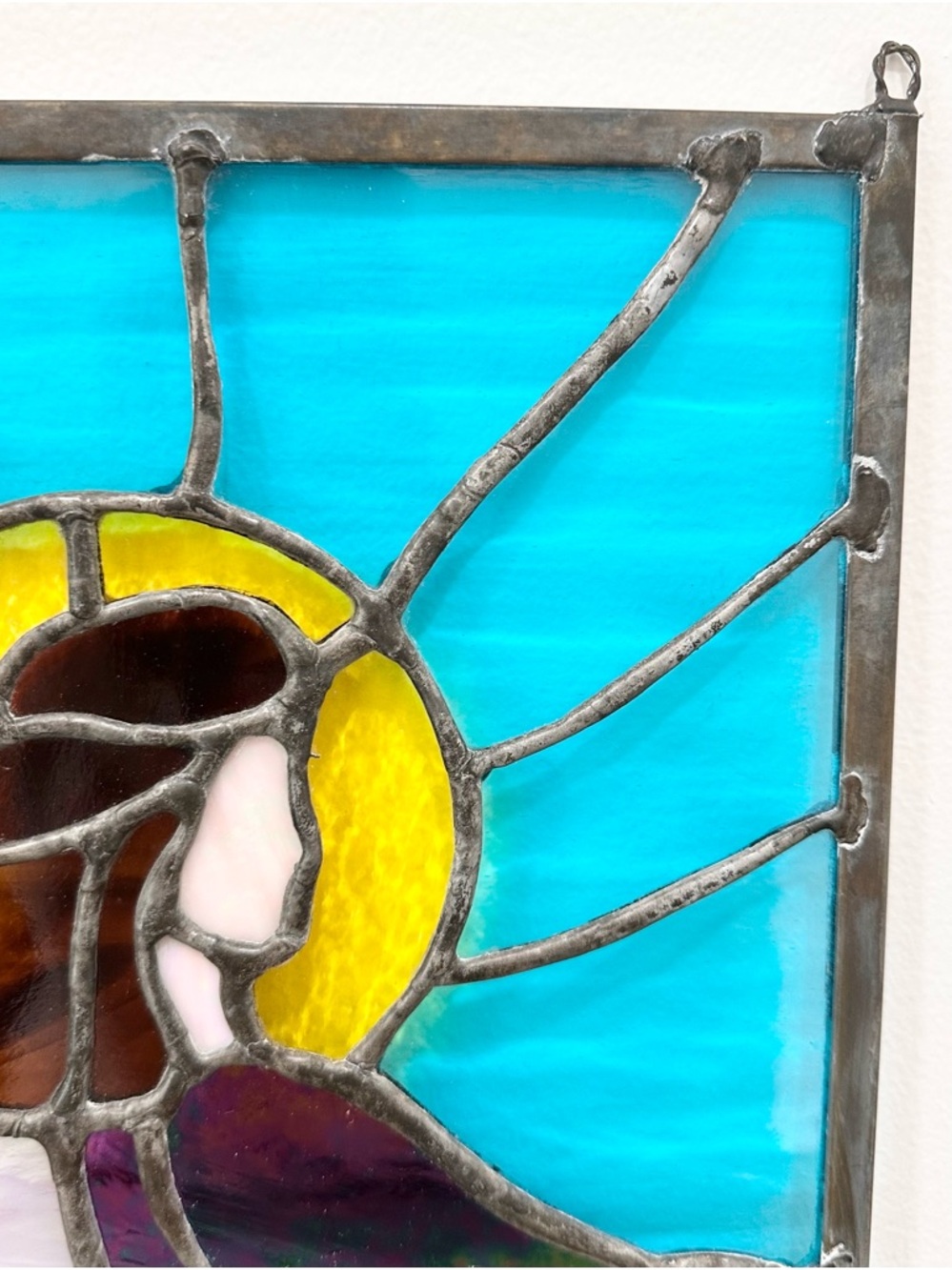 Stained Glass Angel Window Panel in Burgundy, White, Blue, Yellow 19 x 14 inches - Picture 7 of 14